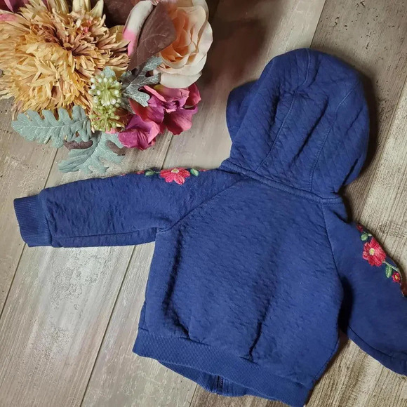 Blue and Pink Floral Embroidered Baby Girls Zip Up Jacket Size 12m NWOT - Picture 14 of 14